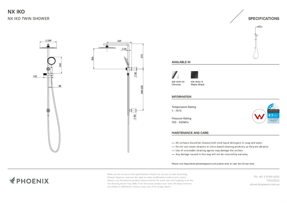 PHOENIX - NX IKO WITH HYDROSENSE TWIN SHOWER MATTE BLACK