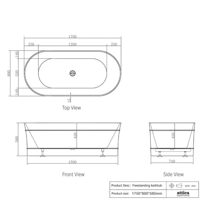 ATTICA - BONDI FREE STANDING BATHTUB GLOSS WHITE