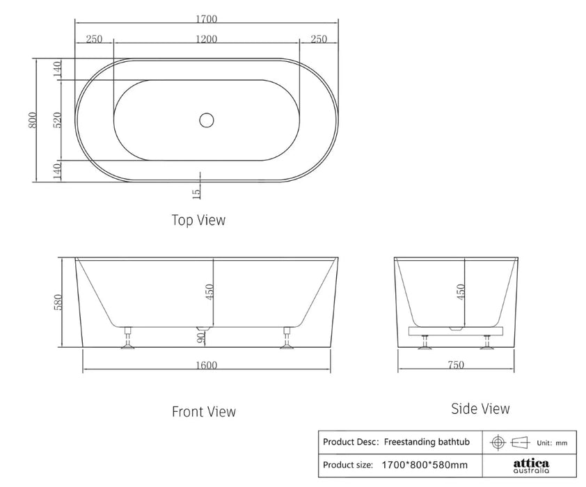 ATTICA - NOOSA FREESTANDING BATH TUB GLOSS WHITE