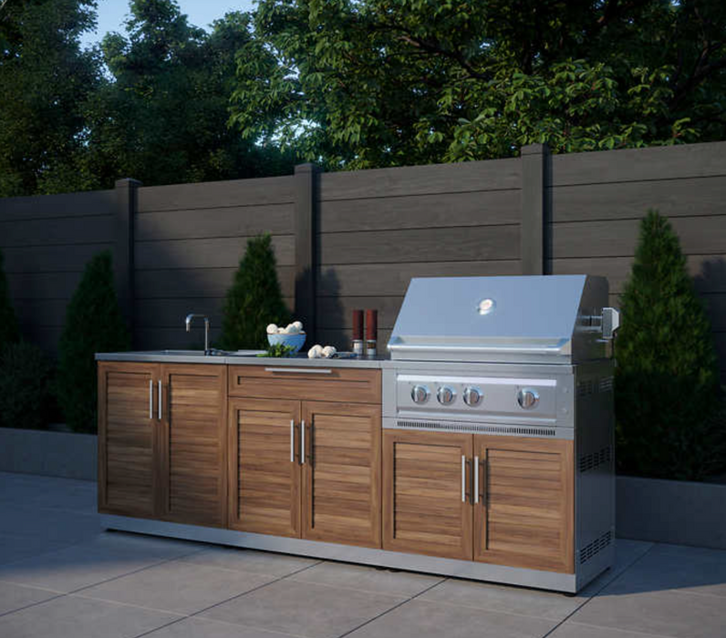 New Age - Outdoor Kitchen 5-piece Grove Stainless Steel with Drop-In Stainless Steel Platinum Grill