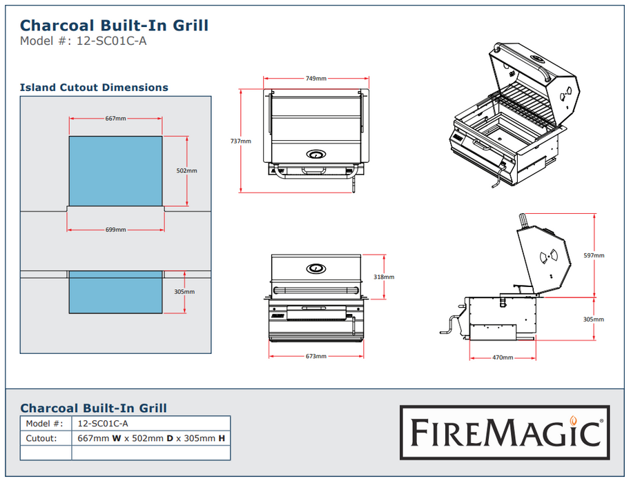 Fire Magic Grills - 610mm Built-In Charcoal Grill