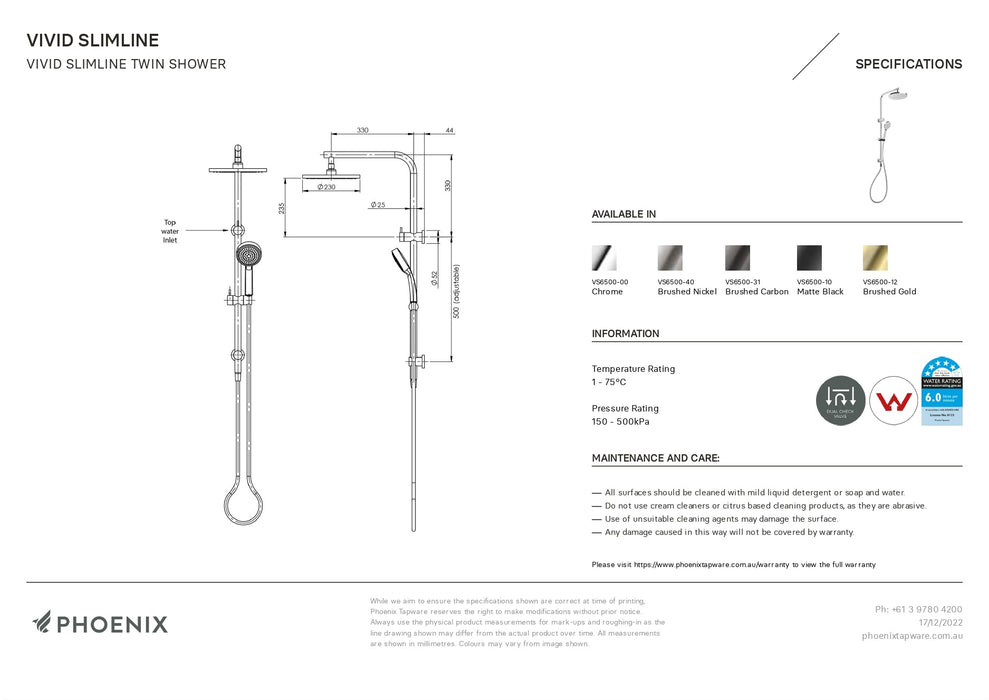 PHOENIX - VIVID SLIMLINE TWIN SHOWER BRUSHED NICKEL