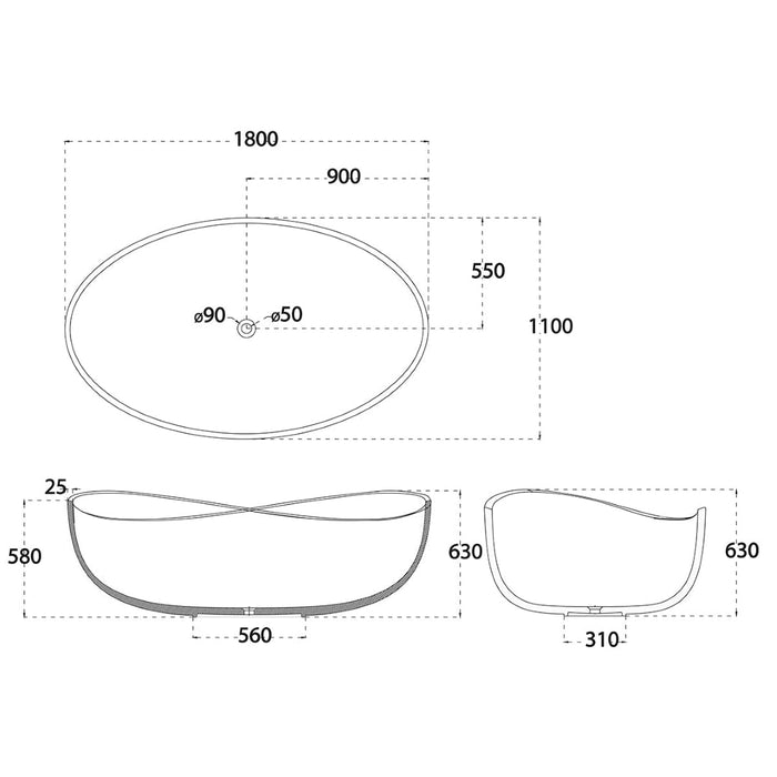 ENFLAIR - WAVE OVAL MATTE WHITE 1800MM FREESTANDING BATH TUB