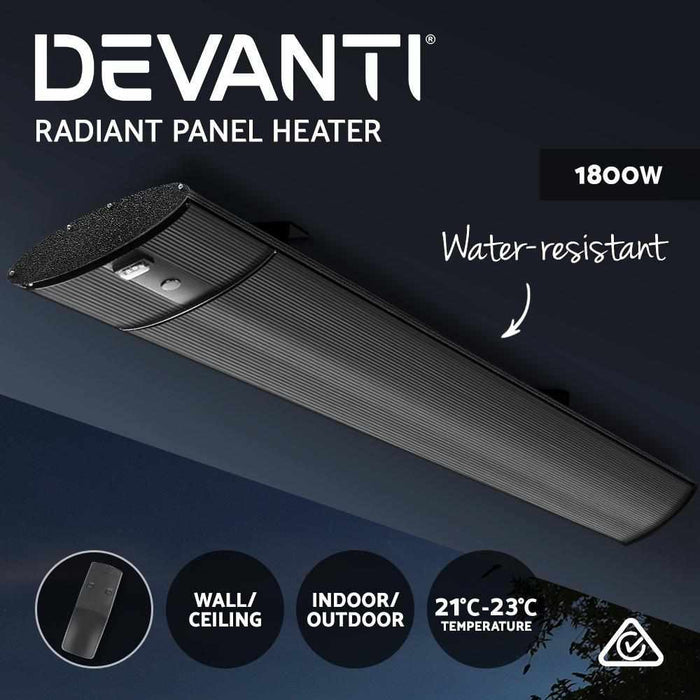 Devanti - Electric Radiant Strip Heater Outdoor 1800W Panel Heater Bar Home Remote Control